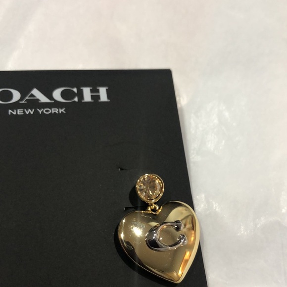 Coach gold plated puffy heart shape citrine gemstone look dangling stud earrings - Picture 11 of 14